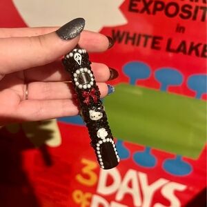 Black Beaded Hair Clip with Red Accents